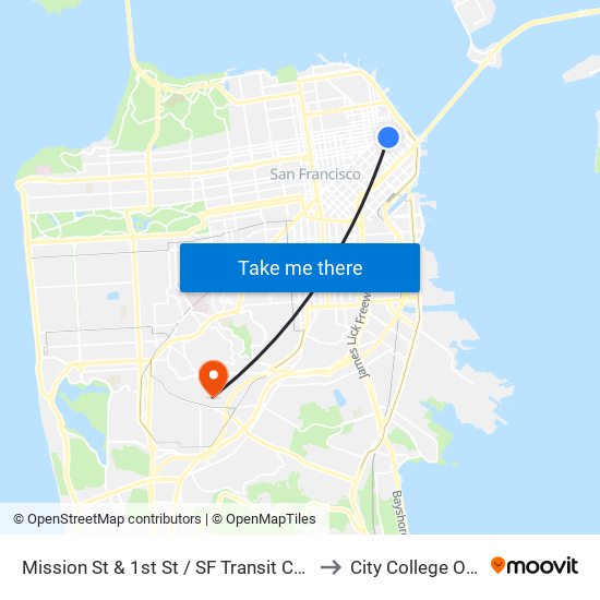 Mission St & 1st St / SF Transit Center - BART Shuttle Connection to City College Of San Francisco map