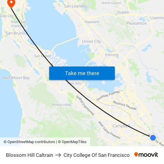 Blossom Hill Caltrain to City College Of San Francisco map