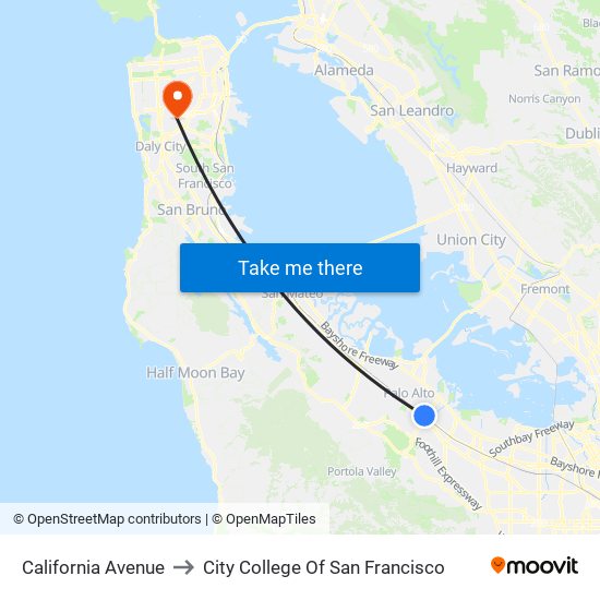 California Avenue to City College Of San Francisco map