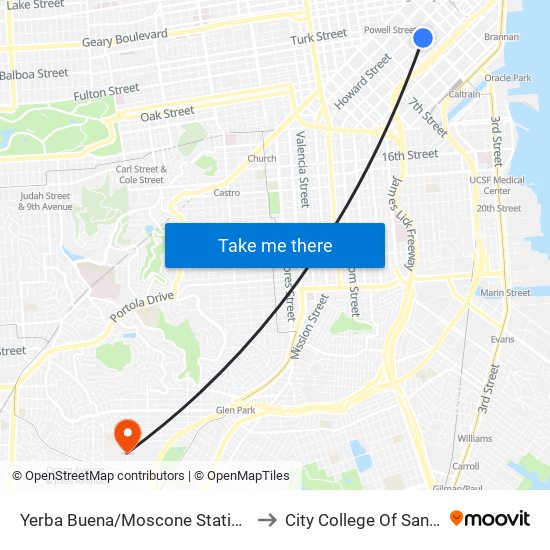 Yerba Buena/Moscone Station Southbound to City College Of San Francisco map