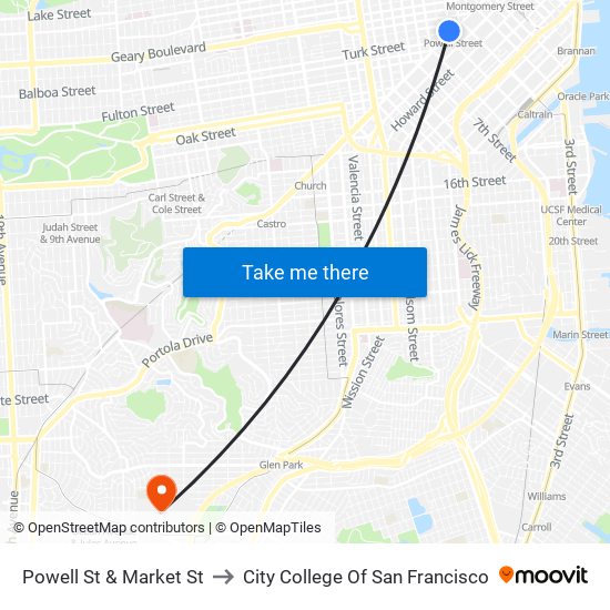 Powell St & Market St to City College Of San Francisco map