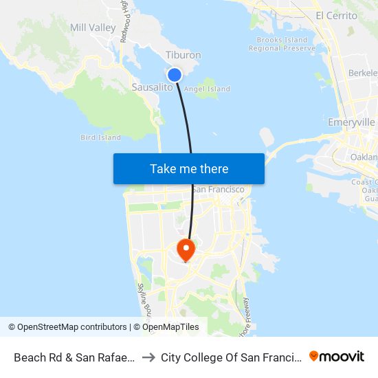 Beach Rd & San Rafael Av to City College Of San Francisco map