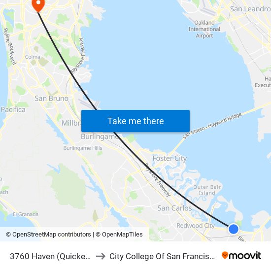 3760 Haven (Quicken) to City College Of San Francisco map