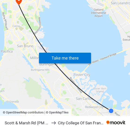 Scott & Marsh Rd (PM Stop) to City College Of San Francisco map