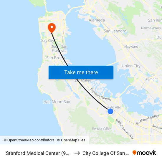 Stanford Medical Center (900 Welch Rd.) to City College Of San Francisco map