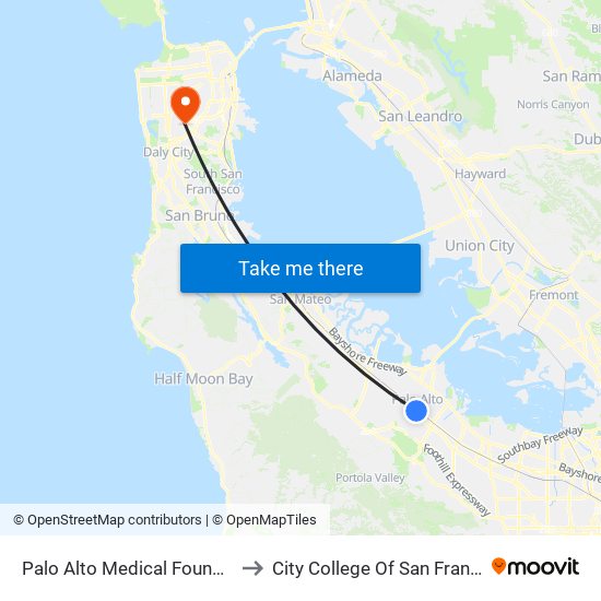 Palo Alto Medical Foundation to City College Of San Francisco map