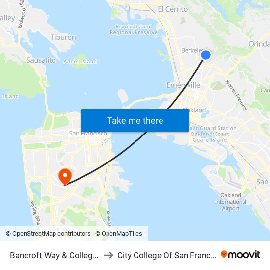 Bancroft Way & College Av to City College Of San Francisco map