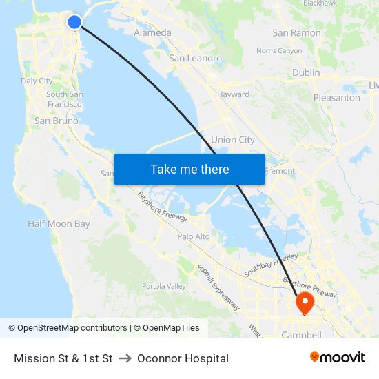 Mission St & 1st St to Oconnor Hospital map