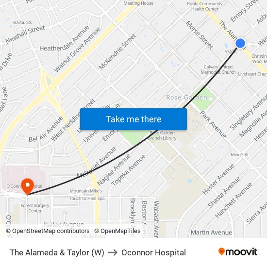 The Alameda & Taylor (W) to Oconnor Hospital map