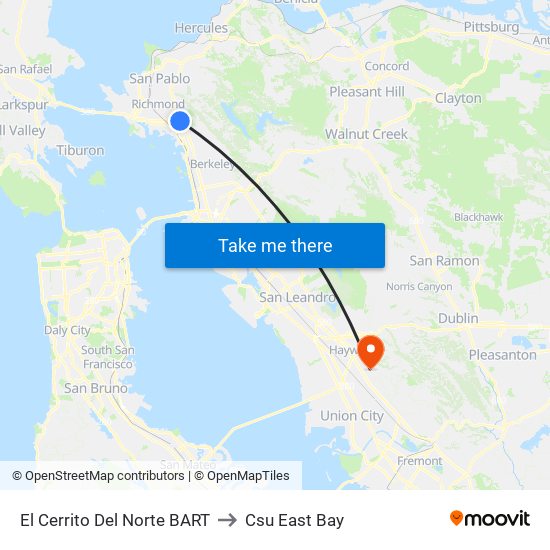 El Cerrito Del Norte BART to Csu East Bay map