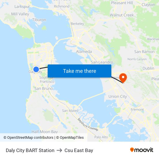 Daly City BART Station to Csu East Bay map