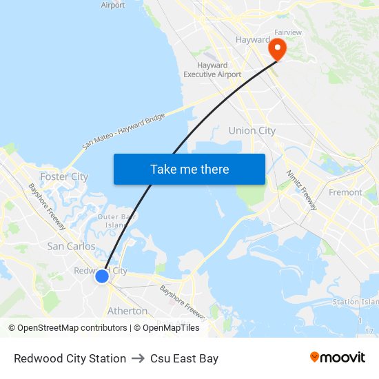 Redwood City Station to Csu East Bay map