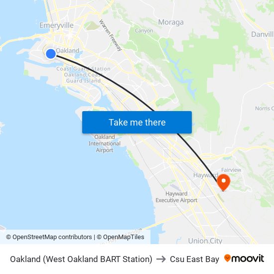 Oakland (West Oakland BART Station) to Csu East Bay map