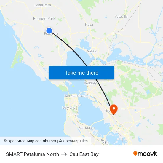 SMART Petaluma North to Csu East Bay map