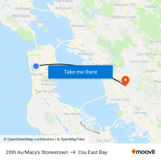 20th Av/Macy's Stonestown to Csu East Bay map