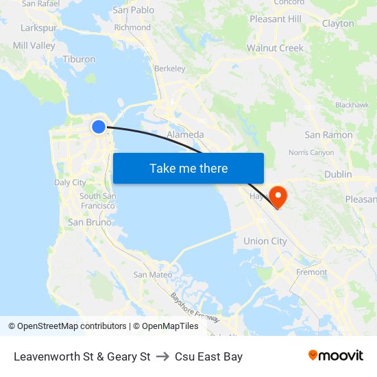 Leavenworth St & Geary St to Csu East Bay map