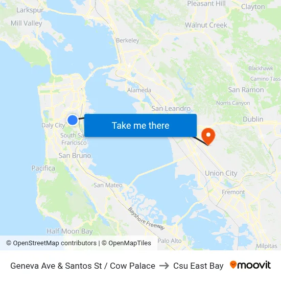 Geneva Ave & Santos St / Cow Palace to Csu East Bay map