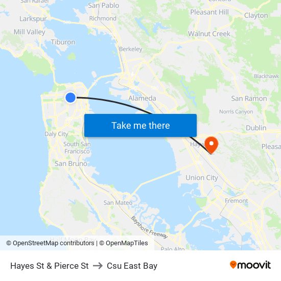 Hayes St & Pierce St to Csu East Bay map