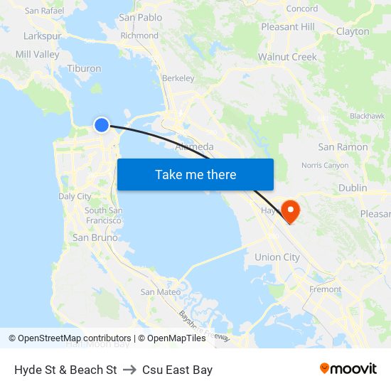 Hyde St & Beach St to Csu East Bay map