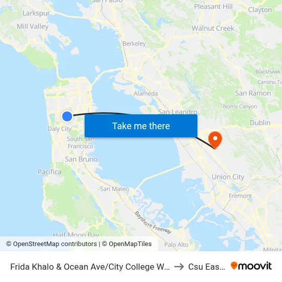 Frida Khalo & Ocean Ave/City College Welcome Center to Csu East Bay map