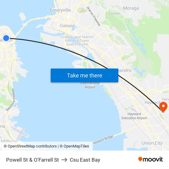 Powell St & O'Farrell St to Csu East Bay map