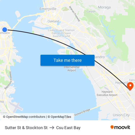 Sutter St & Stockton St to Csu East Bay map