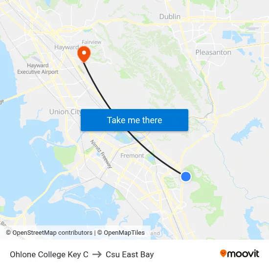 Ohlone College Key C to Csu East Bay map