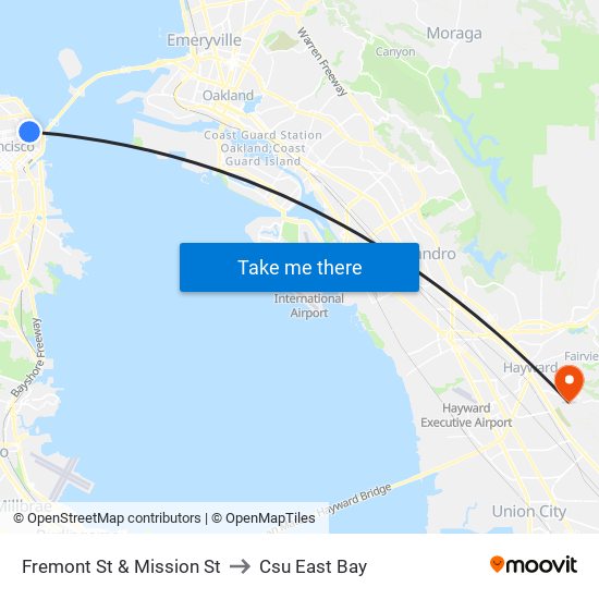 Fremont St & Mission St to Csu East Bay map