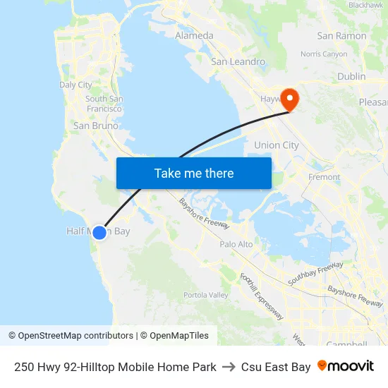 250 Hwy 92-Hilltop Mobile Home Park to Csu East Bay map