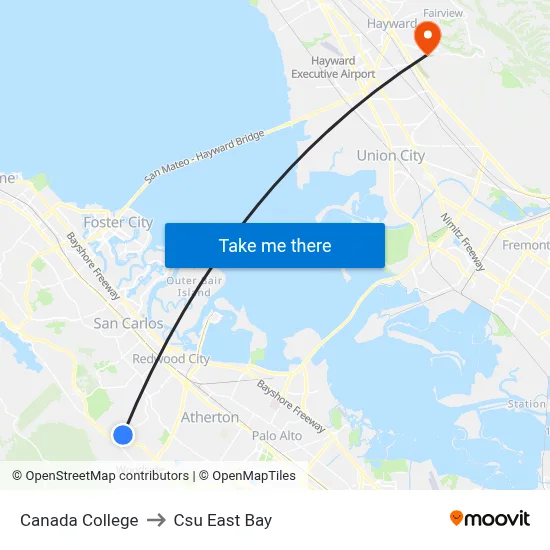 Canada College to Csu East Bay map