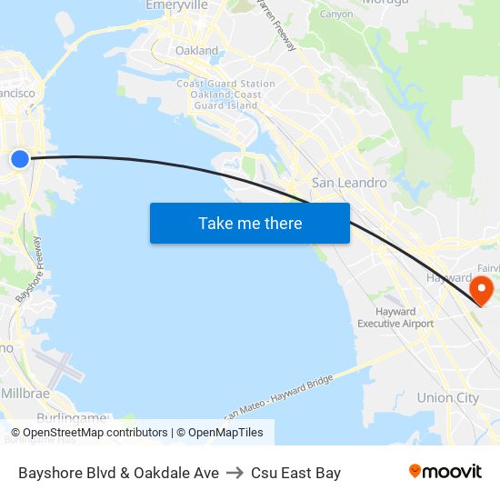 Bayshore Blvd & Oakdale Ave to Csu East Bay map