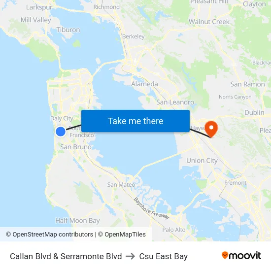 Callan Blvd & Serramonte Blvd to Csu East Bay map