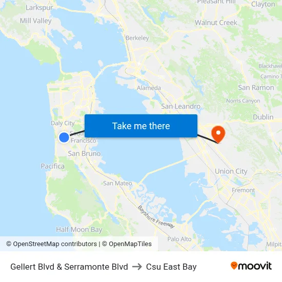 Gellert Blvd & Serramonte Blvd to Csu East Bay map