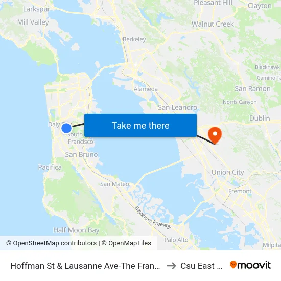 Hoffman St & Lausanne Ave-The Franciscan to Csu East Bay map
