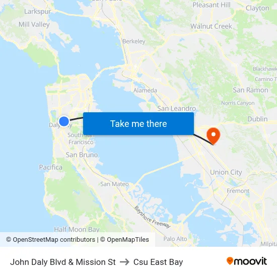 John Daly Blvd & Mission St to Csu East Bay map