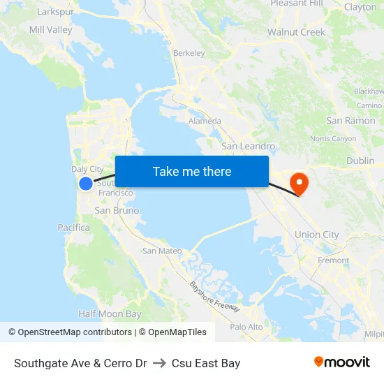 Southgate Ave & Cerro Dr to Csu East Bay map