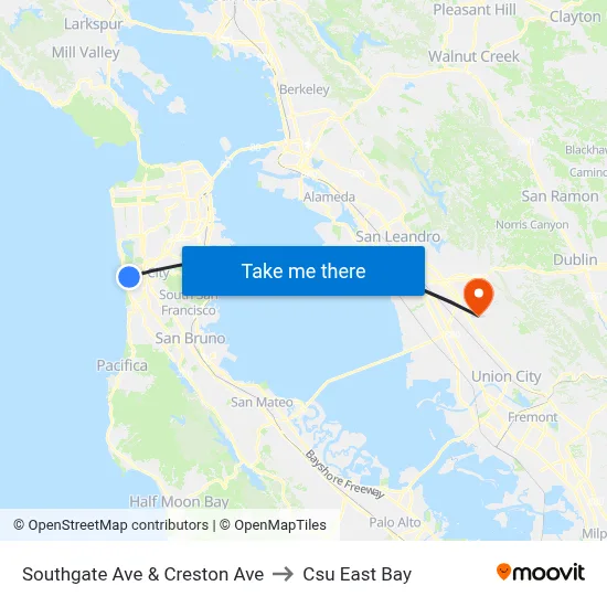 Southgate Ave & Creston Ave to Csu East Bay map