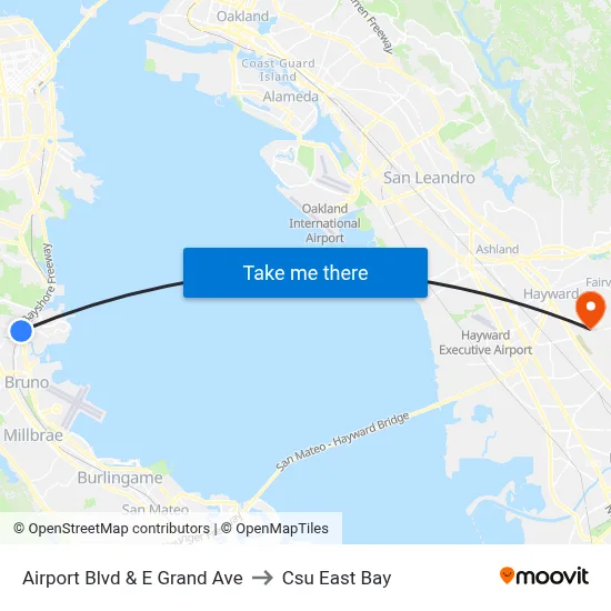 Airport Blvd & E Grand Ave to Csu East Bay map