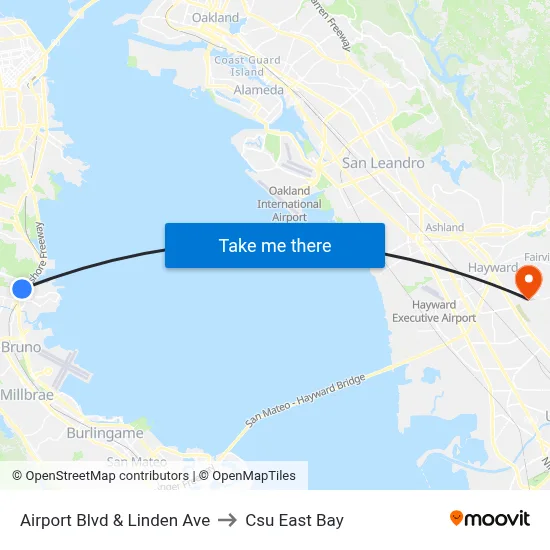 Airport Blvd & Linden Ave to Csu East Bay map