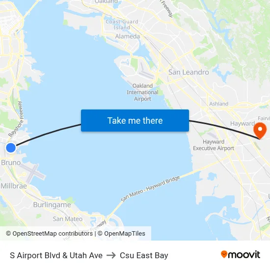 S Airport Blvd & Utah Ave to Csu East Bay map