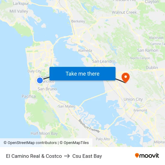 El Camino Real & Costco to Csu East Bay map