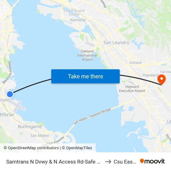 Samtrans N Dvwy & N Access Rd-Safe Harbor Shelter to Csu East Bay map