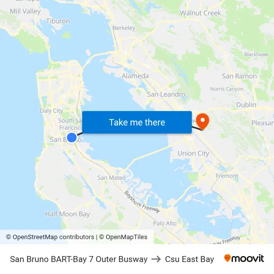 San Bruno BART-Bay 7 Outer Busway to Csu East Bay map