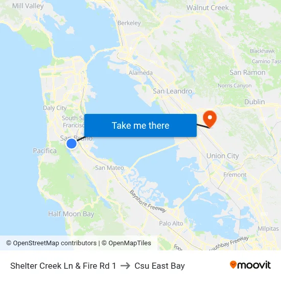 Shelter Creek Ln & Fire Rd 1 to Csu East Bay map