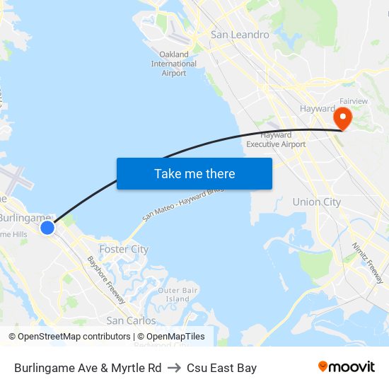 Burlingame Ave & Myrtle Rd to Csu East Bay map