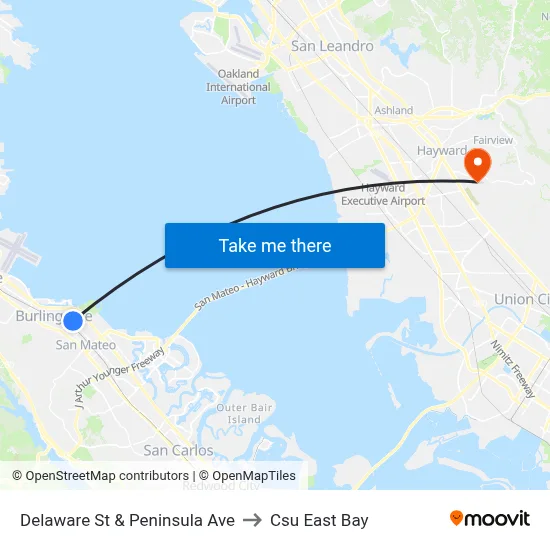 Delaware St & Peninsula Ave to Csu East Bay map