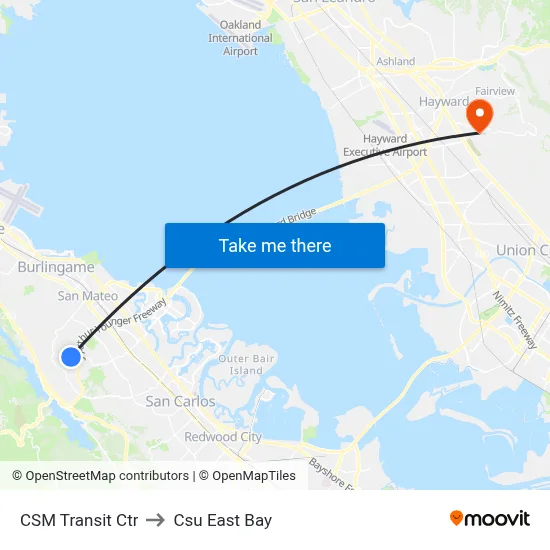 CSM Transit Ctr to Csu East Bay map