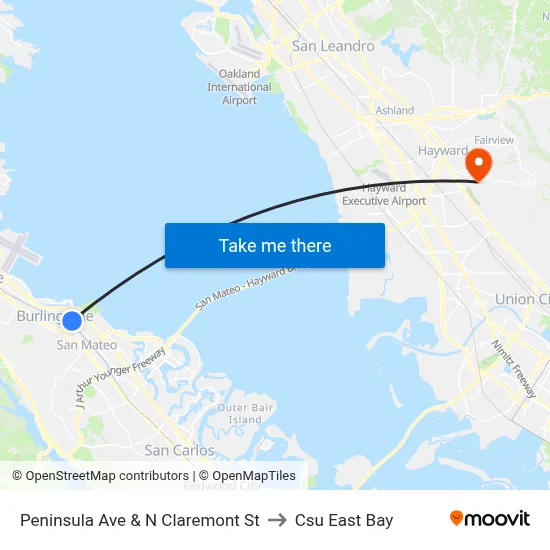 Peninsula Ave & N Claremont St to Csu East Bay map