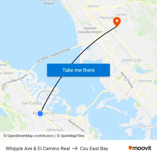Whipple Ave & El Camino Real to Csu East Bay map