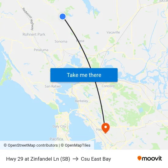 Hwy 29 at Zinfandel Ln (SB) to Csu East Bay map